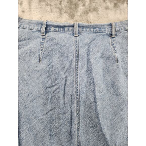 Vintage 90s Bill Blass Jeans High Rise Raw Hem Slit Midi Skirt Size 32 Blue - Picture 5 of 10